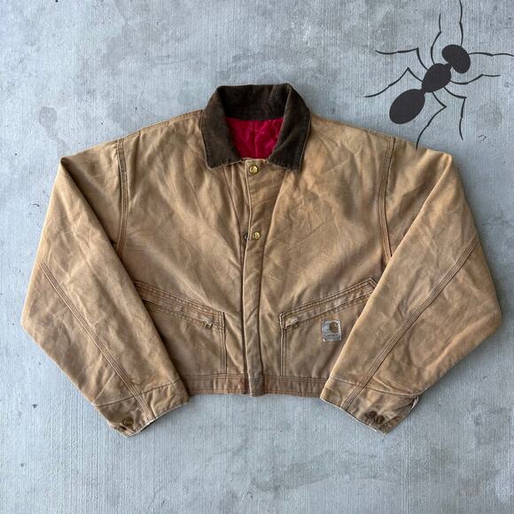 Vintage Y2K Carhartt brown cropped Detroit style work wear jacket - Picture 1 of 8